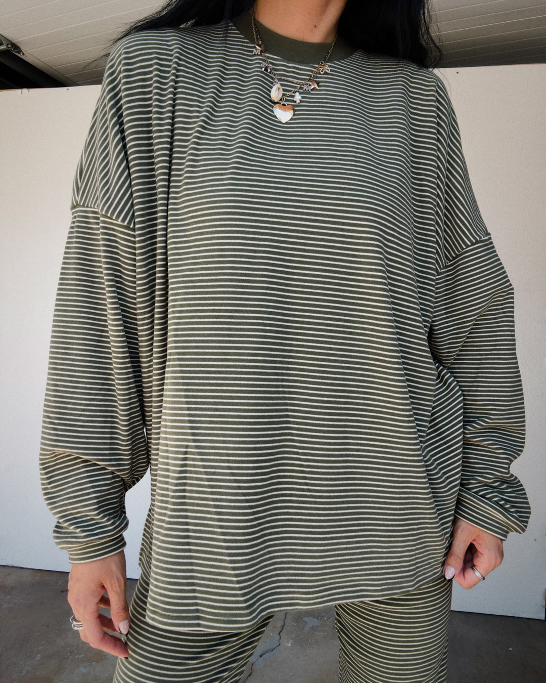 Levi Oversized Fleece Top - Olive/Cream