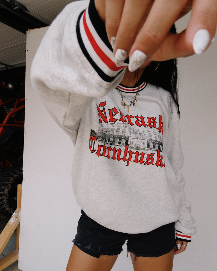 Nebraska Cornhuskers Memorial Crew Sweatshirt - Ash