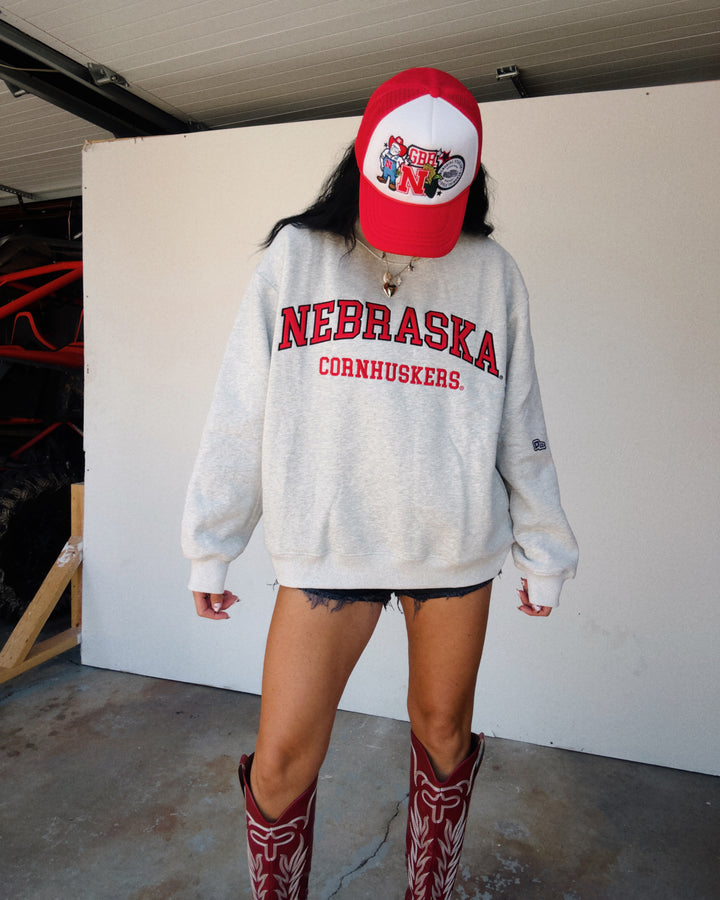 Nebraska Cornhuskers Embroidered Oversized Sweatshirt - Ash
