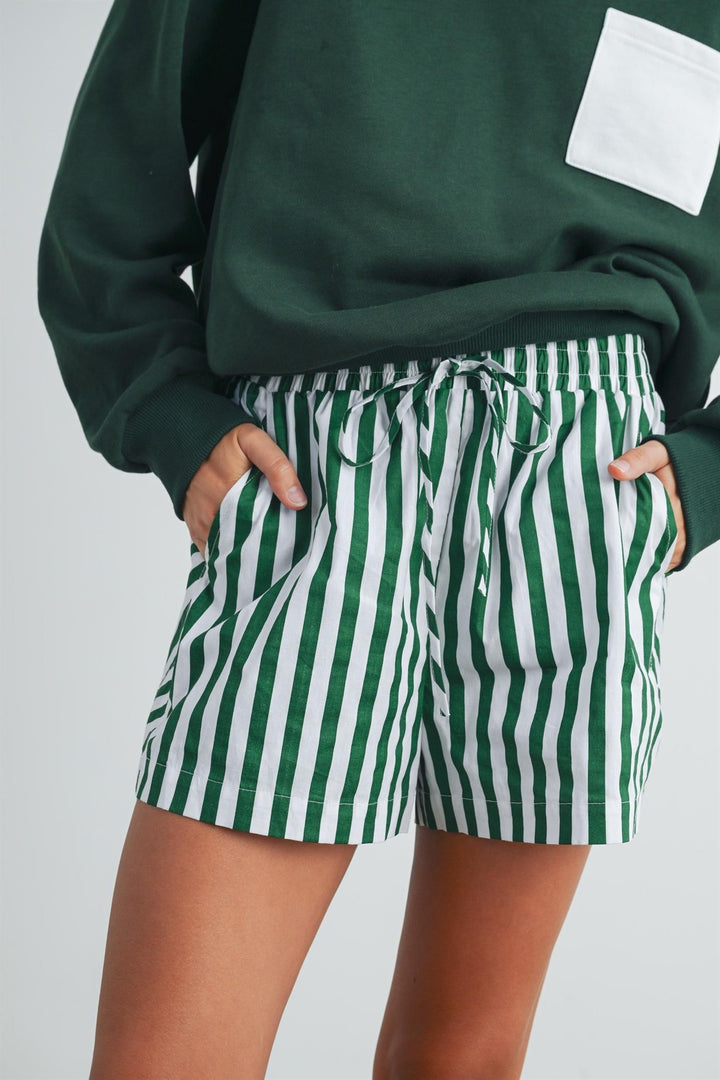 Clover Coast Striped Shorts - Green/White